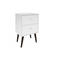 Manhattan Comfort 204AMC6 Liberty Mid Century - Modern Nightstand 2.0 with 2 Full Extension Drawers in White with Solid Wood Legs